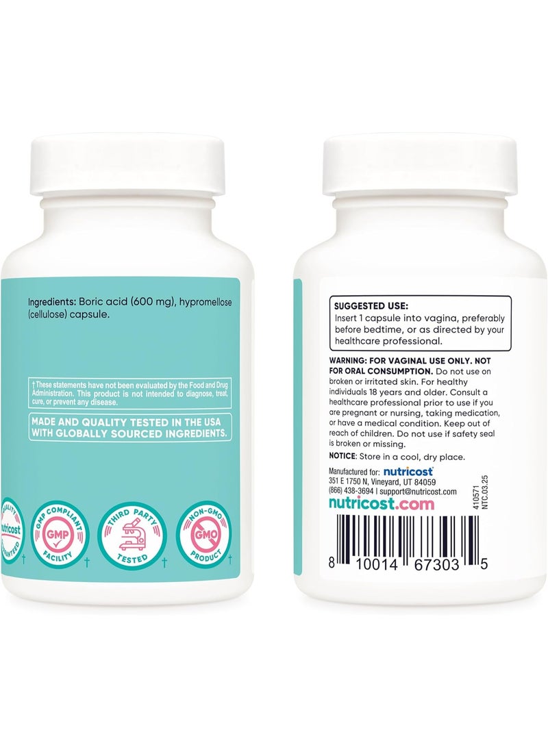 Nutricost Boric Acid 600mg, 30 Capsules - Vaginal Suppository - Non-GMO - for Women - Image 4